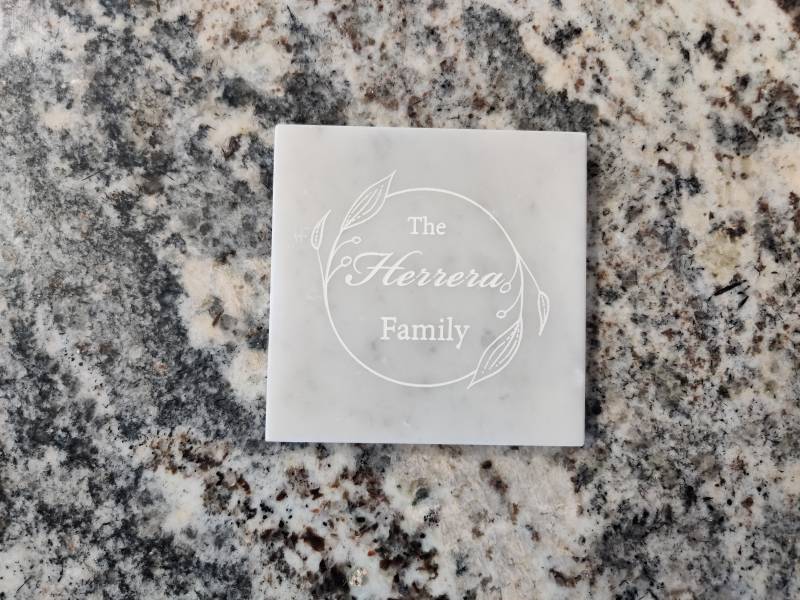 Set of 4 Custom Family Name Carrara Marble Coasters